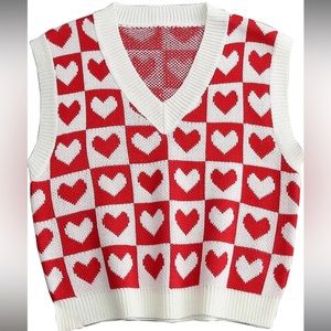 Heart Checker Pattern Knit Crop Sweater Vest